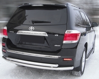 Оригинальная защита заднего бампера Toyota Highlander 2010 - 2014 Полированная нержавеющая сталь, Двойная труба 53/60мм. NMH0957