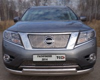 Защита переднего бампера Nissan Pathfinder 2014 ТСС NISPAT14-03 передняя нижняя (овальная двойная) 75/75 мм